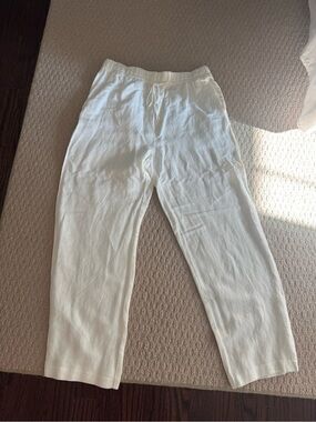 H&M Women's White Linen-Blend Cropped Drawstring Pants